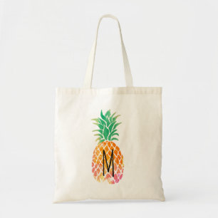 monogram tropical watercolor pineapple tote bag