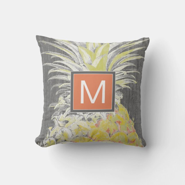 Monogram | Tropical Yellow Pinneapple Throw Pillow (Front)
