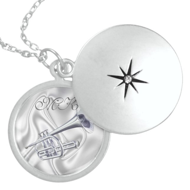 Monogram Trumpet Sterling Silver Locket Necklace (Front)