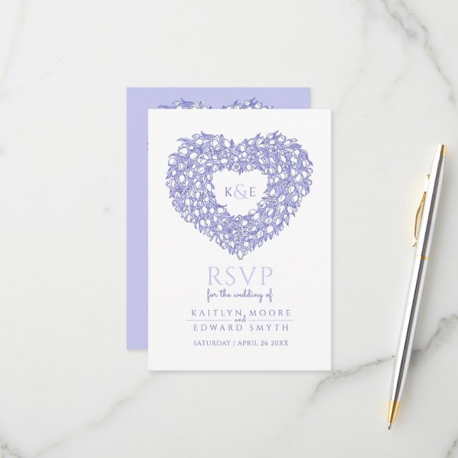 monogram tulip flower heart RSVP wedding (Front/Back In Situ)