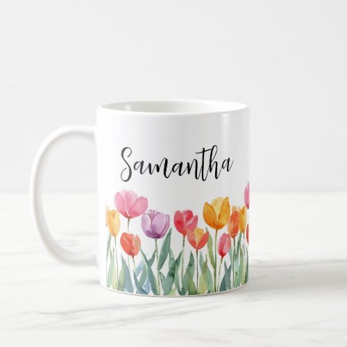 Monogram Tulips Spring Flowers Colorful  Cheerful Coffee Mug