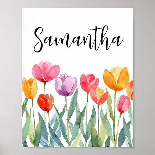 Monogram Tulips Spring Flowers Colorful  Cheerful Poster