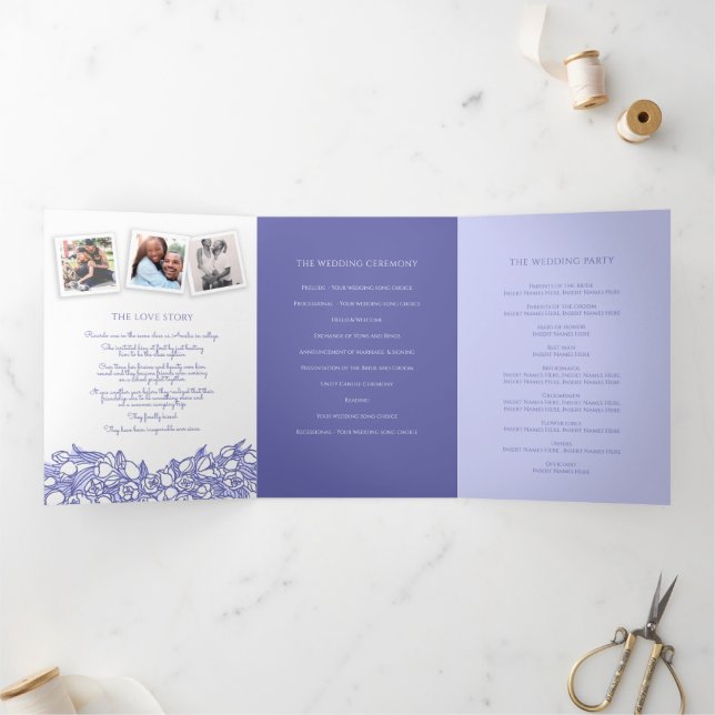 monogram tulips story dedication wedding Tri-Fold program (Inside)