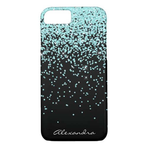 Monogram Turquoise and Black Glitter Sparkle iPhone 87 Case