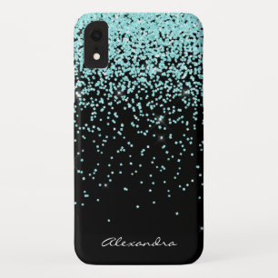Monogram Turquoise and Black Glitter Sparkle iPhone XR Case