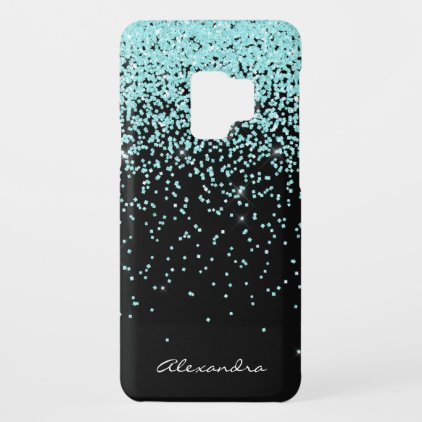 Monogram Turquoise and Black Glitter Sparkle Case-Mate Samsung Galaxy S9 Case