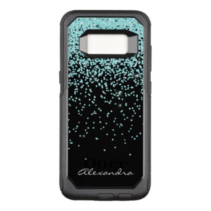 Monogram Turquoise and Black Glitter Sparkle OtterBox Commuter Samsung Galaxy S8 Case