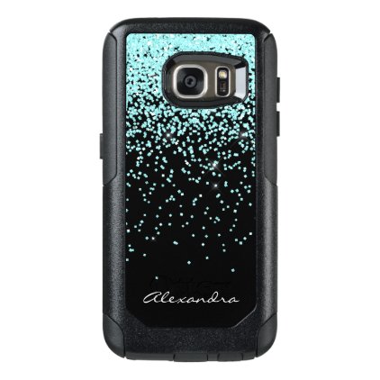 Monogram Turquoise and Black Glitter Sparkle OtterBox Samsung Galaxy S7 Case