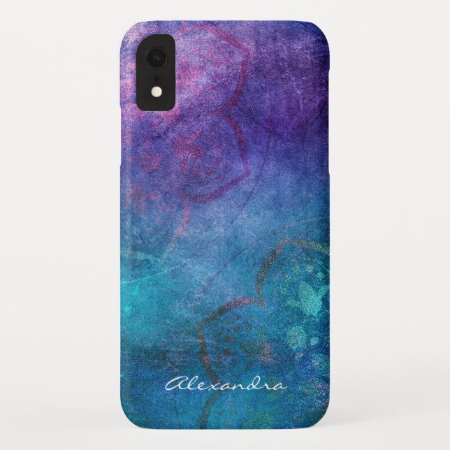 Monogram Turquoise and Green Lotus Flower Case-Mate iPhone Case (Back)