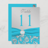Monogram Turquoise and Silver Damask Table Number (Front/Back)