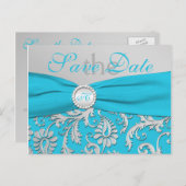Monogram Turquoise and Silver Save the Date Card (Front/Back)