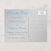 Monogram Turquoise and Silver Save the Date Card (Back)
