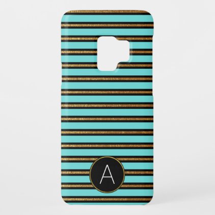 Monogram Turquoise, Black and Gold Foil Striped Case-Mate Samsung Galaxy S9 Case