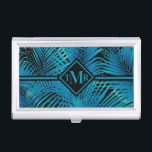 Monogram Turquoise Black Palms Business Card Case<br><div class="desc">Tropical palm fronds in turquoise on black,  this card holder is great for business cards,  credit cards,  gift cards,  and features your monogram in chic lettering on the front. Create for yourself or give as a gift. MATCHING iPhone case,  other iPad cases and more items in our store.</div>