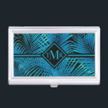 Monogram Turquoise Black Palms Business Card Case<br><div class="desc">Tropical palm fronds in turquoise on black,  this card holder is great for business cards,  credit cards,  gift cards,  and features your monogram in chic lettering on the front. Create for yourself or give as a gift. MATCHING iPhone case,  other iPad cases and more items in our store.</div>