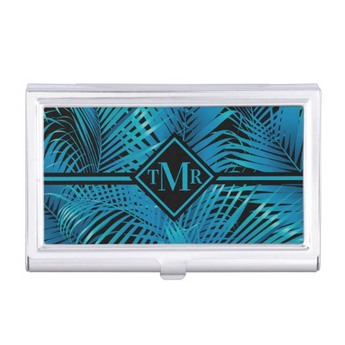 Monogram Turquoise Black Palms Business Card Case