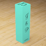 Monogram Turquoise Black Wine Box<br><div class="desc">Pretty turquoise summer wedding reception.  Personalize Bride and Grooms Monogrammed Initials and Wedding Date in black text on front.  Thank You is written on top.  Designs by TamiraZDesigns.</div>
