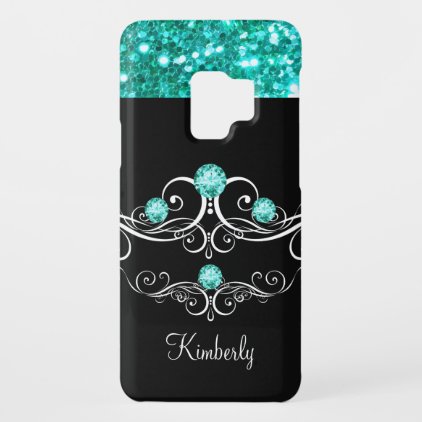 Monogram Turquoise Bling Case-Mate Samsung Galaxy S9 Case