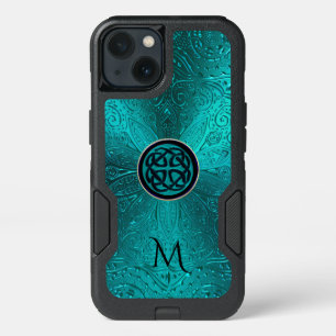 Monogram Turquoise Blue Green Celtic Knot Mandala iPhone 13 Case