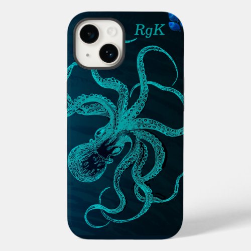 Monogram Turquoise  Blue Octopus Case_Mate iPhone 14 Case