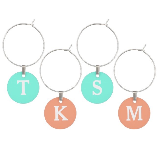 Monogram Turquoise Blue Wine Charms (Staggered)