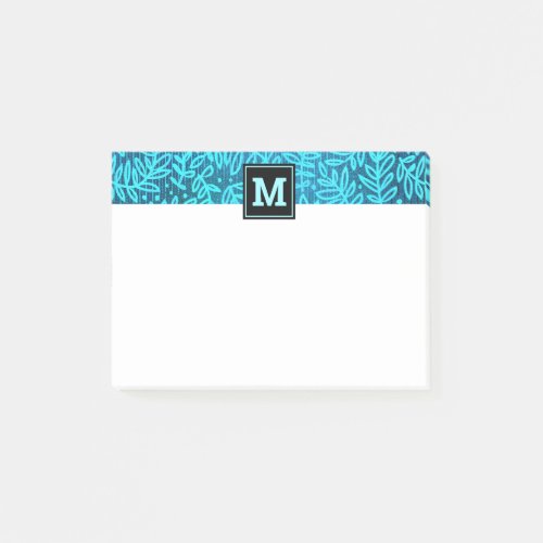 Monogram turquoise botanical leaf pattern modern post_it notes