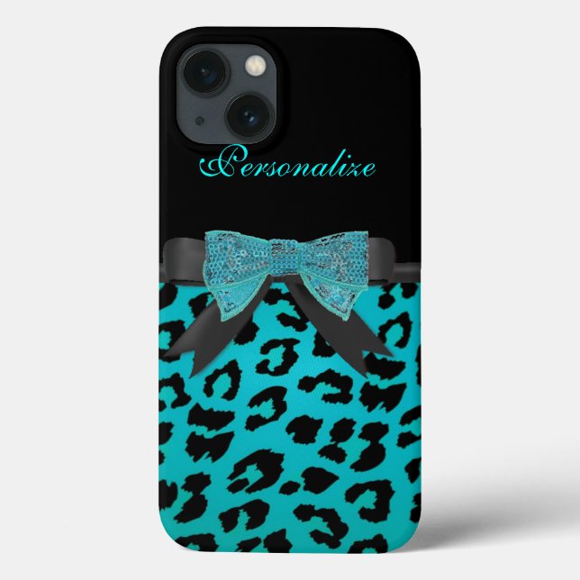 Monogram, Turquoise Cheetah pattern iPad Cases (Back)