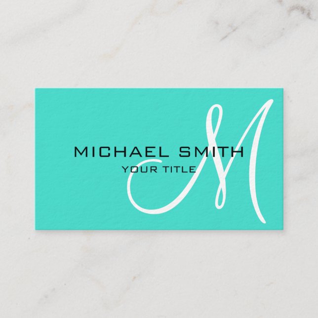 Monogram Turquoise color background Business Card (Front)