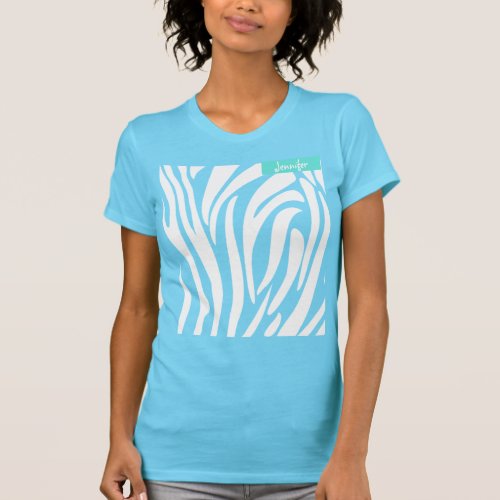 Monogram Turquoise Color Striped Zebra Pattern T_Shirt