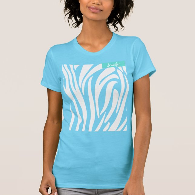 Monogram Turquoise Color Striped Zebra Pattern T-Shirt (Front)