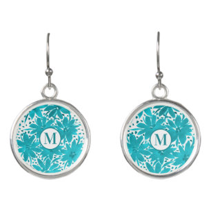Monogram Turquoise Daisy Watercolor Bouquet Earrings