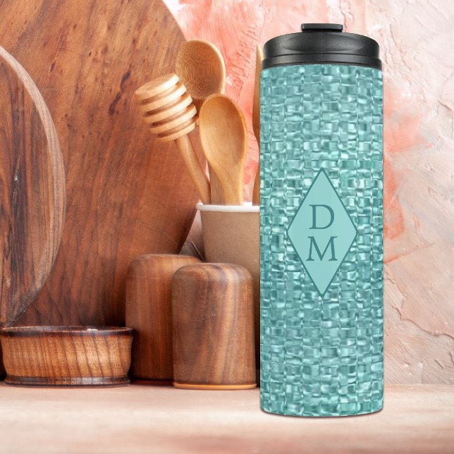 Monogram Turquoise Faux Glass Mosaic Thermal Tumbler (Creator Uploaded)