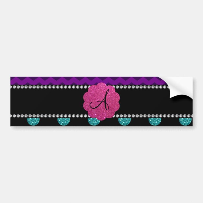 Monogram turquoise glitter polka dots bumper stickers