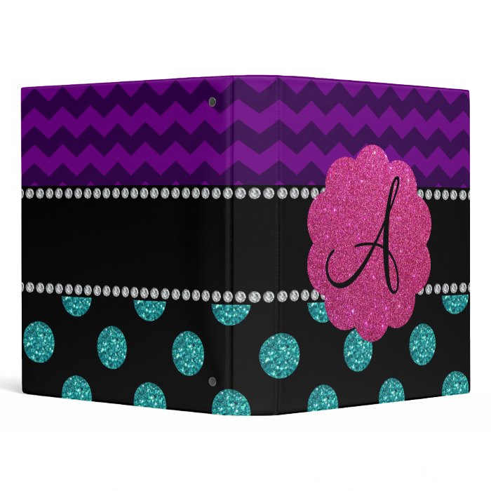 Monogram turquoise glitter polka dots vinyl binder