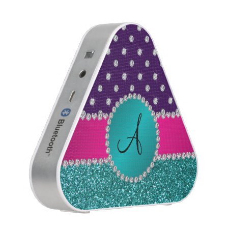 Monogram Turquoise Glitter Purple Diamonds Bluetooth Speaker