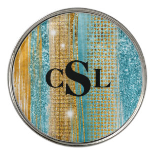 Monogram Turquoise Gold Glitter Elegant Chic Golf Ball Marker