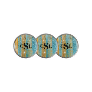 Monogram Turquoise Gold Glitter Elegant Chic Golf Ball Marker