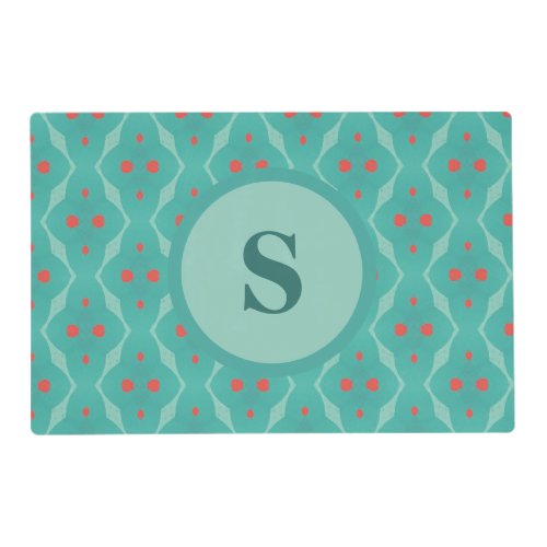 Monogram Turquoise Green Blue Red Retro Tile  Placemat