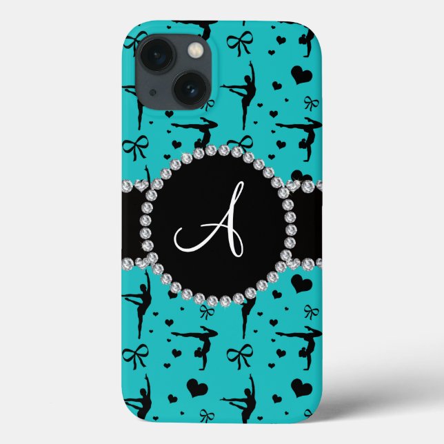 Monogram turquoise gymnastics hearts bows Case-Mate iPhone case (Back)