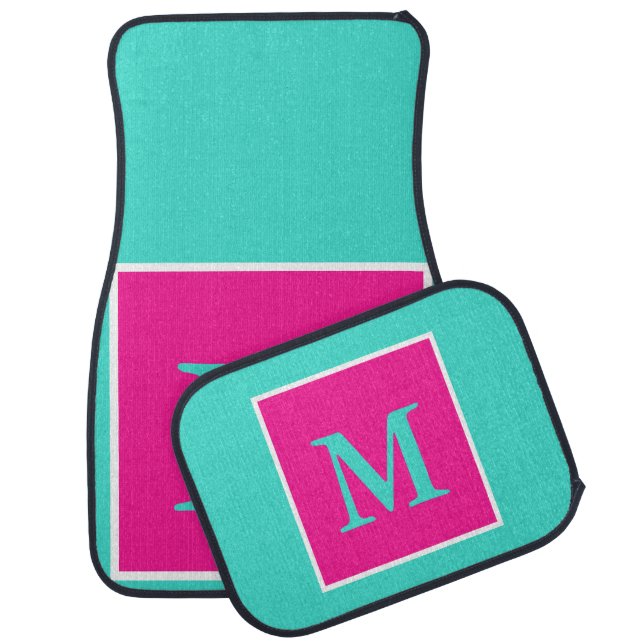 Monogram Turquoise Hot Pink Car Floor Mat (Set)