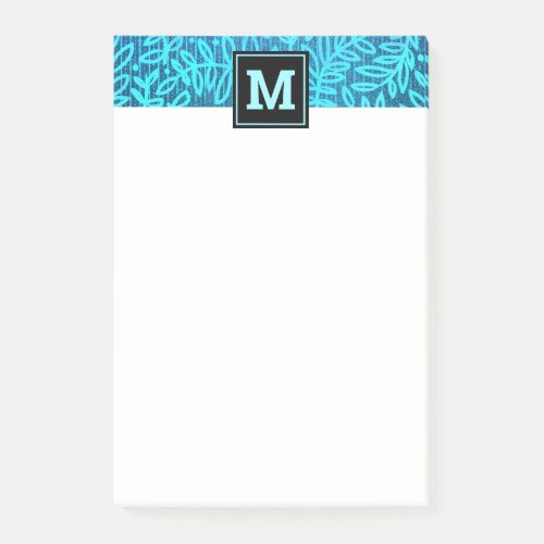 Monogram turquoise leaf botanical pattern bold post_it notes