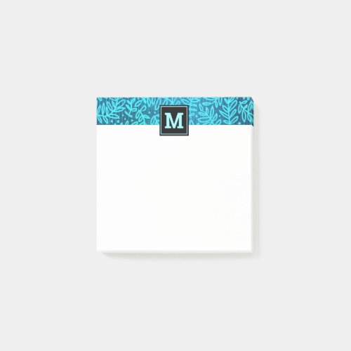 Monogram turquoise leaf botanical pattern modern post_it notes