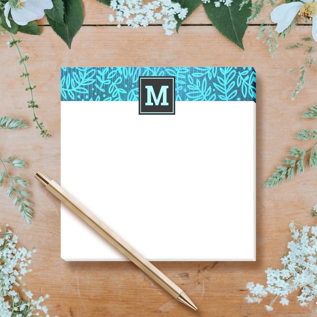 Monogram turquoise leaf botanical pattern modern post-it notes (Creator Uploaded)