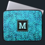 Monogram turquoise leaf pattern ombre bold type  laptop sleeve<br><div class="desc">A turquoise and blue ombre leaf foliage damask pattern on a rich, deep turquoise textured background adorns this modern, trendy and girly monogramed neoprene laptop sleeve. Customize this elegant sleeve with your monogram initial. Makes a chic and stylish statement every time you use it. This laptop sleeve comes in three...</div>