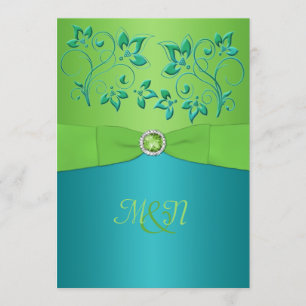 Monogram Turquoise, Lime Floral Wedding Invitate Invitation