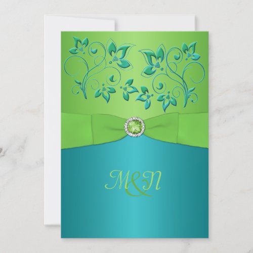 Monogram Turquoise, Lime Floral Wedding Invitate Cards