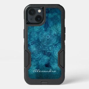 Monogram Turquoise Mandala Watercolor Pattern iPhone 13 Case