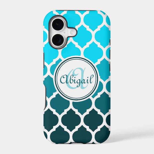 Monogram Turquoise Ombre Moroccan Lattice Pattern Iphone Case (Back)
