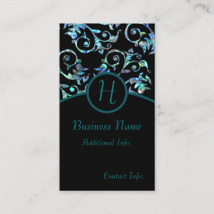 Monogram Turquoise Pearl Floral Business Card 2