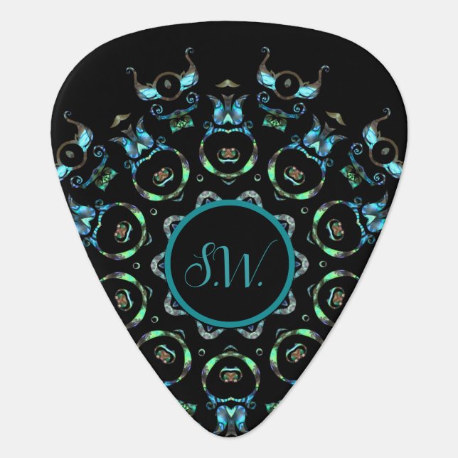 Monogram Turquoise Pearl Mandala Triangle Pick (Front)